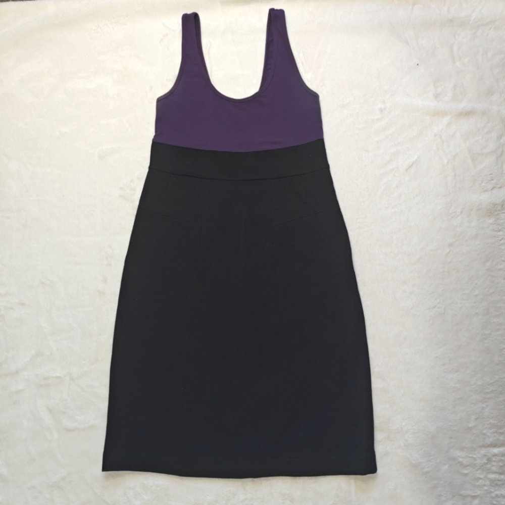 Theory Size 8 Purple Black Color Block Sheath Midi Dress Sleeveless‎ Scoop Neck - Picture 2 of 7
